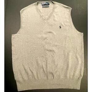 Men's Polo Ralph Lauren vest gray size large Pima Cotton ribbed hem V neck soft